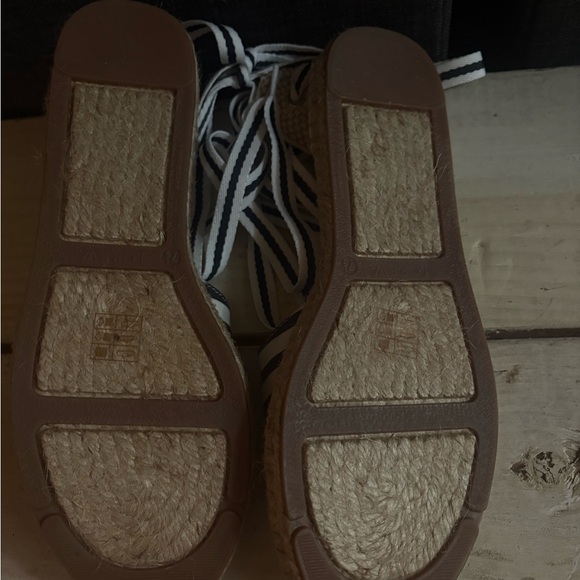 J. Crew d'Orsay Lace-Up Espadrille Flats Navy & White Stripes New Size 7.5 - Picture 8 of 8